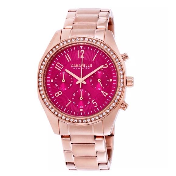 CARAVELLE PINK DIAL STAINLESS STEEL LADIES WATCH - Picture 1 of 4